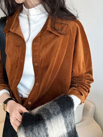 Corduroy ing japán stílusú, hosszú ujjú, gallér lapel, egysoros gombos zárás