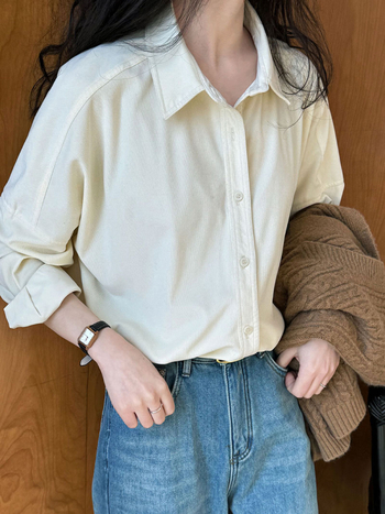 Corduroy ing japán stílusú, hosszú ujjú, gallér lapel, egysoros gombos zárás