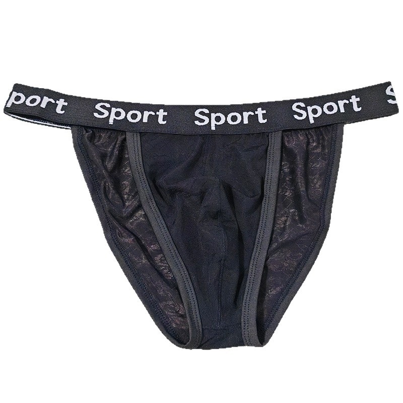 Muške seksi čipkaste gaćice od ice silk jacquarda, visoki rez, niski struk, djelomično pokriće, modne kratke hlače