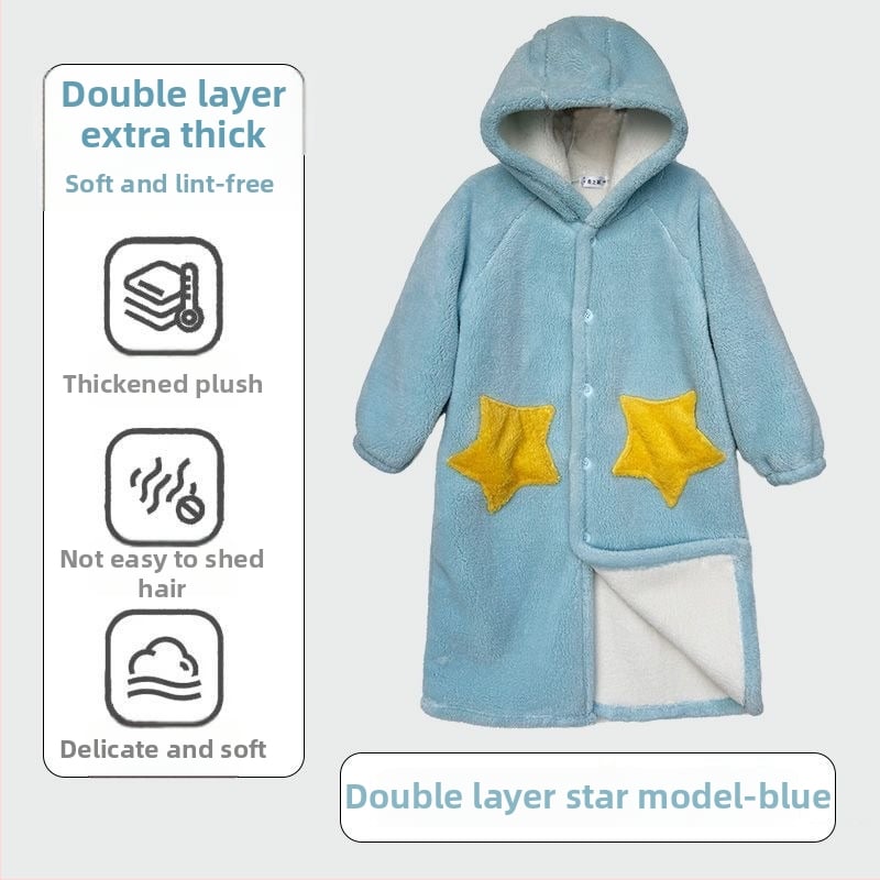 Dvigubo sluoksnio vaiko žvaigždžių chalatas žiemai: poliesterio audinys; poliesterio pluoštas; sudėtis 30–50%; išlaiko šilumą
