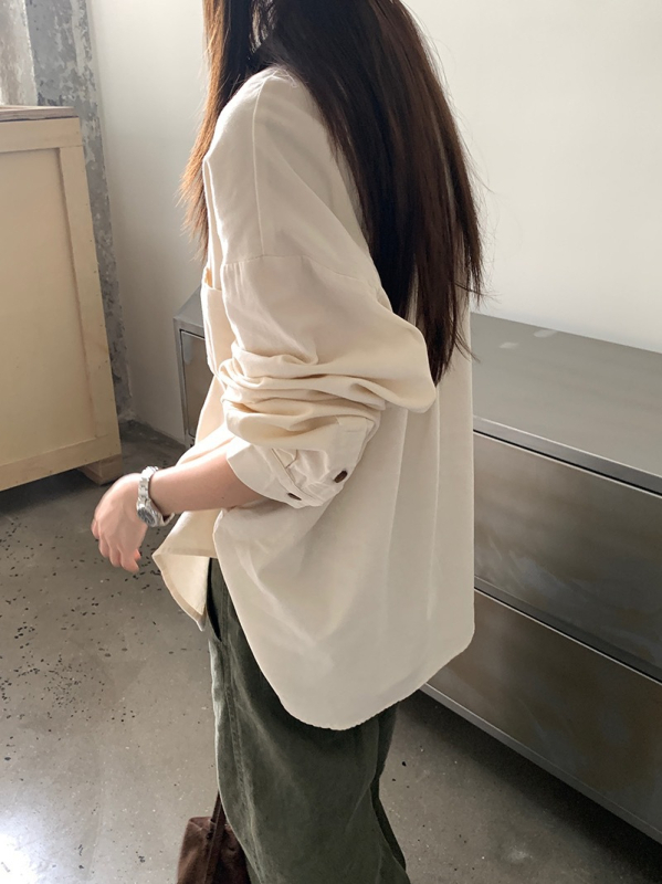 Pamut corduroy ing, egyszínű, laza szabás, hosszú ujjú, gallér, egy sor gombbal záródik