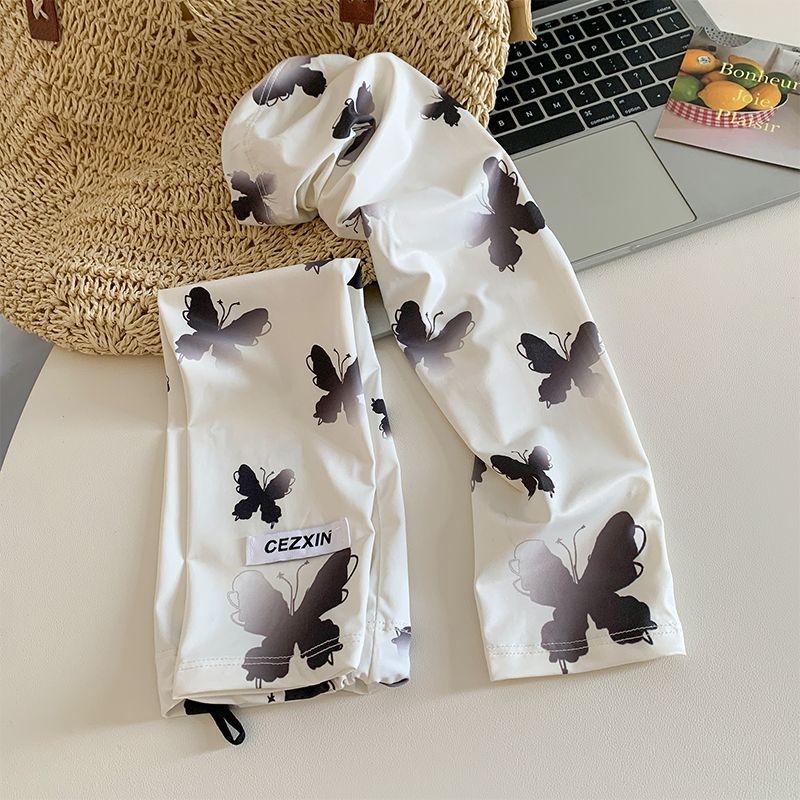 Ženski rukavi od Ice Silk za zaštitu od sunca - gradientni otisak leptira, bez prstiju, udobni i prozračni, za vožnju i biciklizam, ljeto; 100% poliester; porijeklo: Jinhua