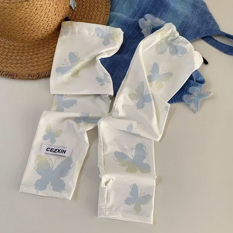 Ženski rukavi od Ice Silk za zaštitu od sunca - gradientni otisak leptira, bez prstiju, udobni i prozračni, za vožnju i biciklizam, ljeto; 100% poliester; porijeklo: Jinhua