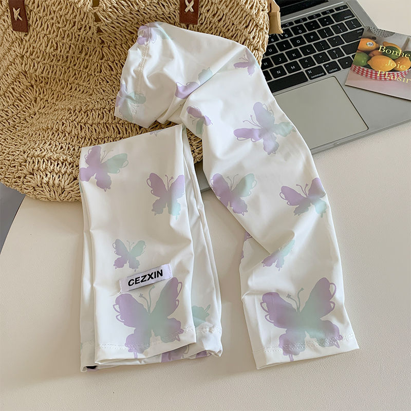 Ženski rukavi od Ice Silk za zaštitu od sunca - gradientni otisak leptira, bez prstiju, udobni i prozračni, za vožnju i biciklizam, ljeto; 100% poliester; porijeklo: Jinhua