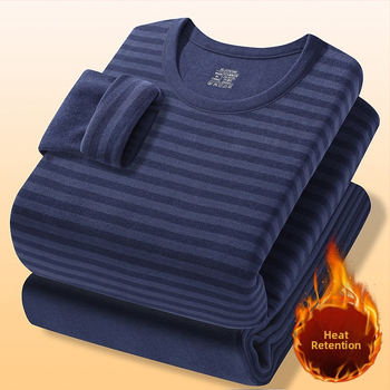 Muški zimski termo komplet: gornji dio i donji dio, poliester s flisom, bez šavova, okrugli izrez, dugi rukavi
