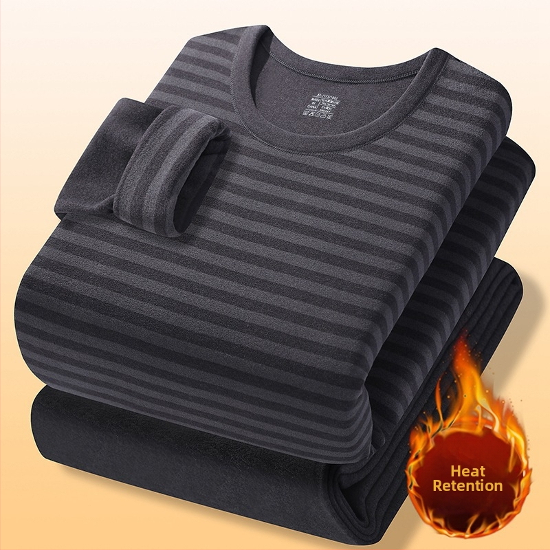 Muški zimski termo komplet: gornji dio i donji dio, poliester s flisom, bez šavova, okrugli izrez, dugi rukavi