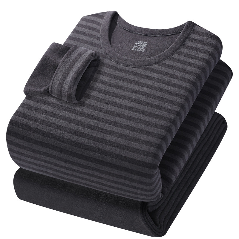 Muški zimski termo komplet: gornji dio i donji dio, poliester s flisom, bez šavova, okrugli izrez, dugi rukavi