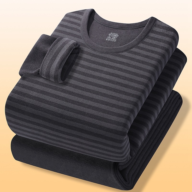 Muški zimski termo komplet: gornji dio i donji dio, poliester s flisom, bez šavova, okrugli izrez, dugi rukavi