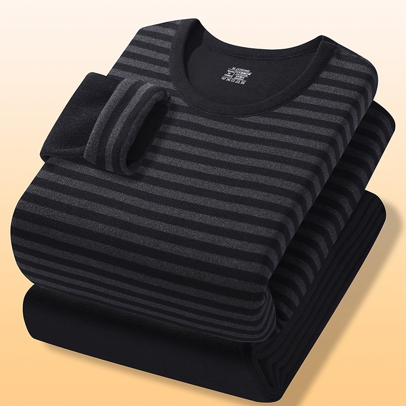 Muški zimski termo komplet: gornji dio i donji dio, poliester s flisom, bez šavova, okrugli izrez, dugi rukavi