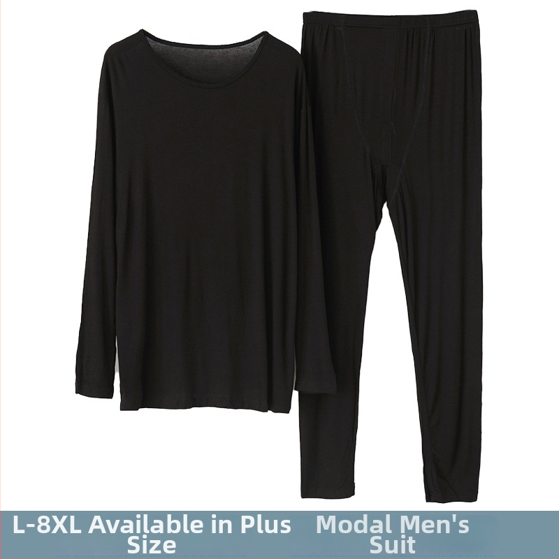 Set de pijamale din modal pentru bărbați: bluza cu mânecă lungă și pantaloni; tricot subțire, 80–90% modal, 181–200 g/m², pentru toate anotimpurile