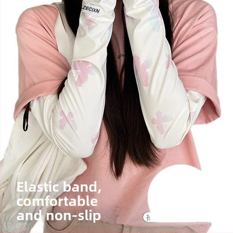 UV štitnici za podlakticu s dizajnom leptira, Ice Silk tkanina, osnovni sastav najlon + elastan, za vožnju