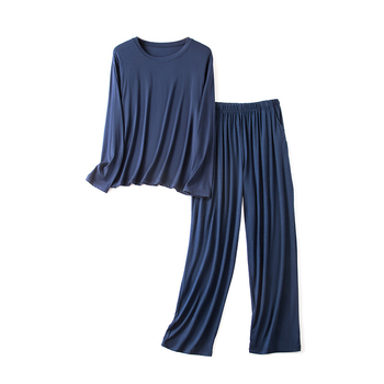 Férfi modal pizsama készlet – hosszú ujjú felső és nadrág, lélegző viszkóz anyag, vékony anyag, kerek nyak.