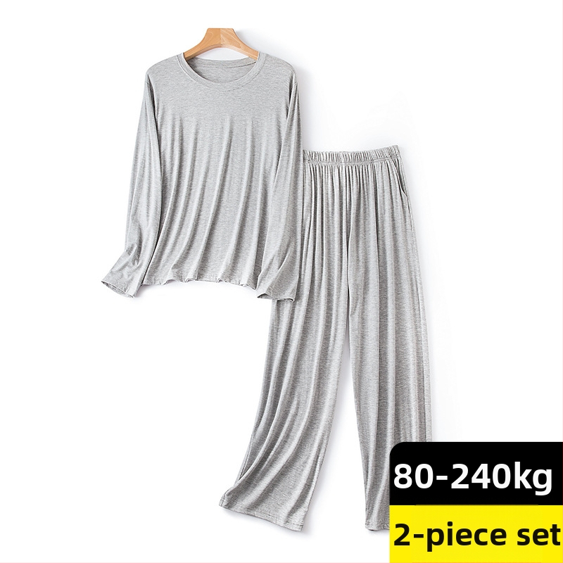 Férfi modal pizsama készlet – hosszú ujjú felső és nadrág, lélegző viszkóz anyag, vékony anyag, kerek nyak.