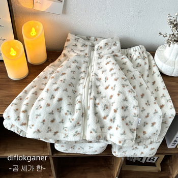 Vaikų pižama iš koralinio veliūro, unisex, 100% poliesterio fleece, storos tekstūros, gyvūnų ir animacinių filmų raštas, korėjietiškas stilius