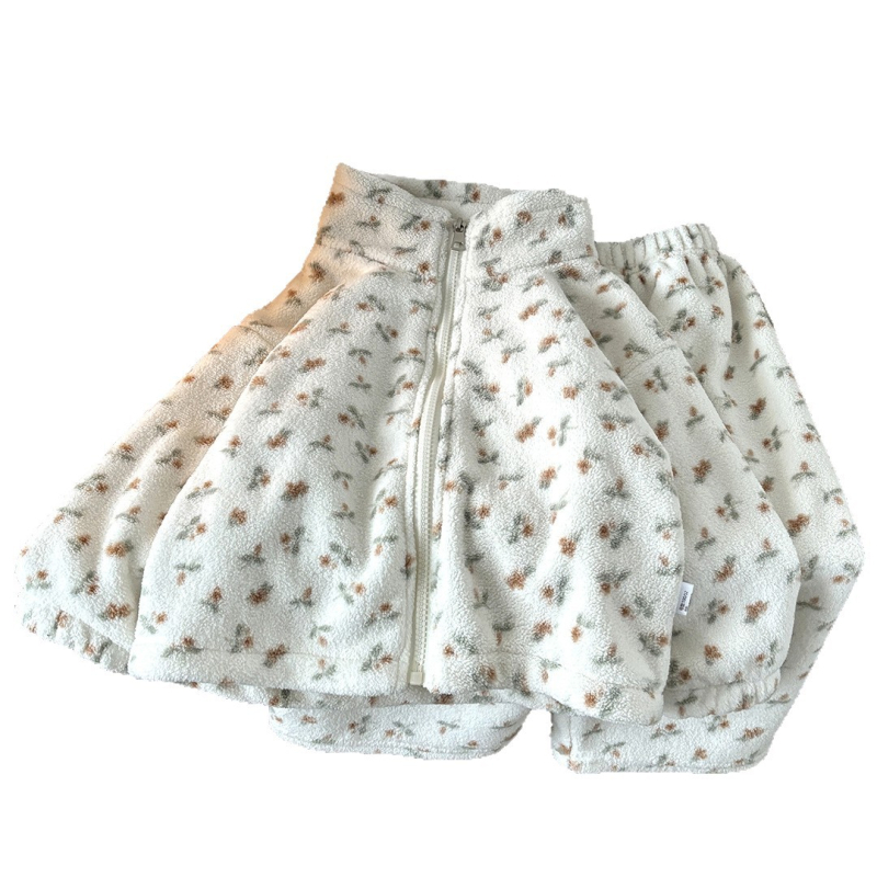 Vaikų pižama iš koralinio veliūro, unisex, 100% poliesterio fleece, storos tekstūros, gyvūnų ir animacinių filmų raštas, korėjietiškas stilius