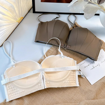 Be petnešėlių krūtinėlė su priekiniu užsegimu, nuimamos dvigubos petnešėlės, push-up efektas ir formavimas, 3/4 puodelio, nailonas