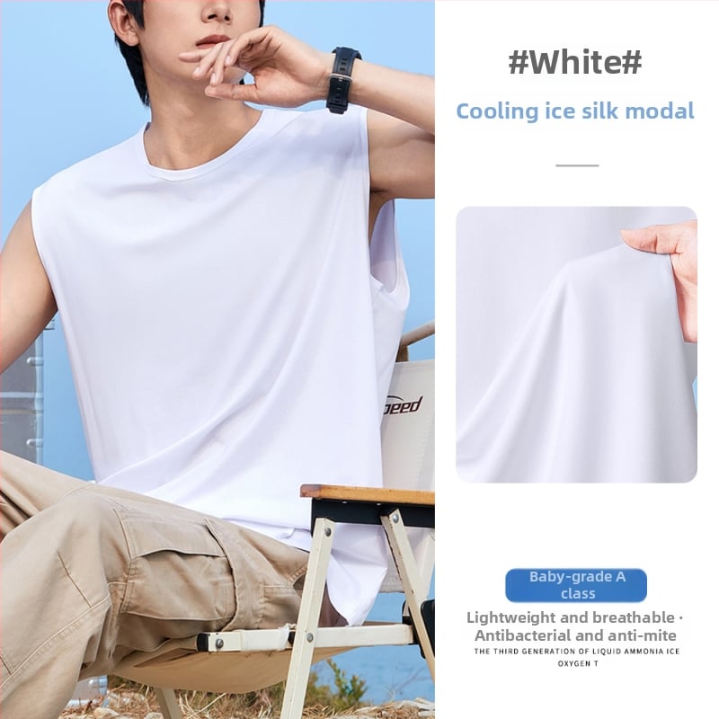 Férfi ujjatlan felső, lazán szabott, antibakteriális, lélegző, gyorsan száradó, Modal-pamut-spandex keverék (47% modal, 47% pamut, 6% spandex), nyár 2025