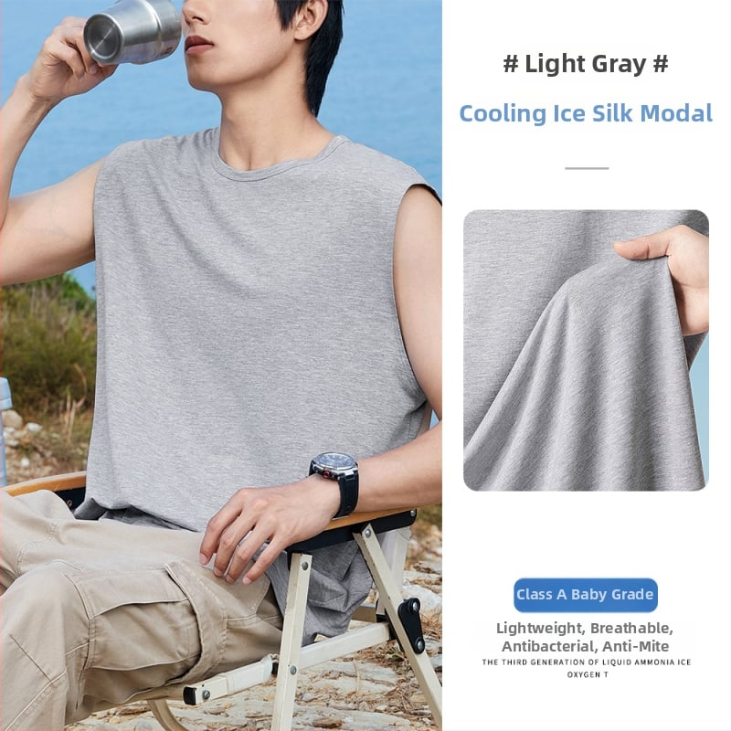 Férfi ujjatlan felső, lazán szabott, antibakteriális, lélegző, gyorsan száradó, Modal-pamut-spandex keverék (47% modal, 47% pamut, 6% spandex), nyár 2025