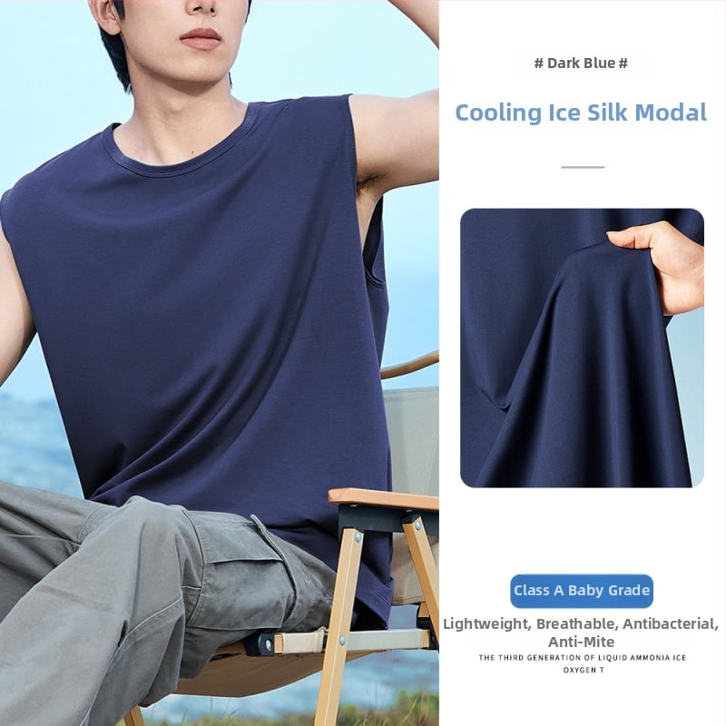 Férfi ujjatlan felső, lazán szabott, antibakteriális, lélegző, gyorsan száradó, Modal-pamut-spandex keverék (47% modal, 47% pamut, 6% spandex), nyár 2025