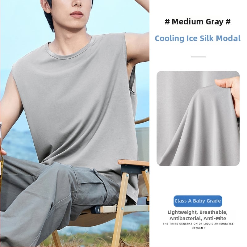 Férfi ujjatlan felső, lazán szabott, antibakteriális, lélegző, gyorsan száradó, Modal-pamut-spandex keverék (47% modal, 47% pamut, 6% spandex), nyár 2025
