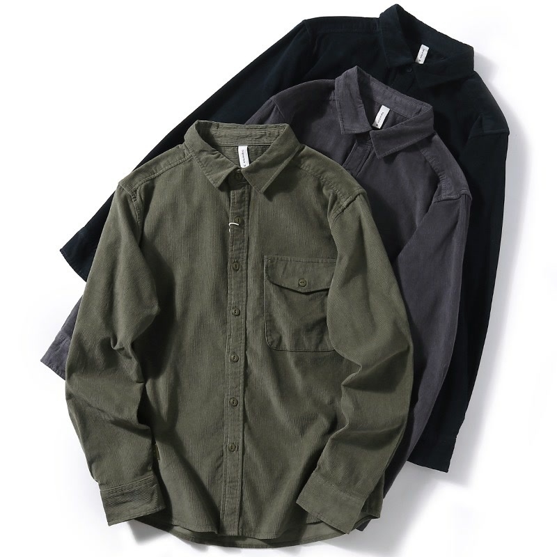 Kordurából készült ing, galléros, hosszú ujjú, lazább szabás, tavasz-őszre