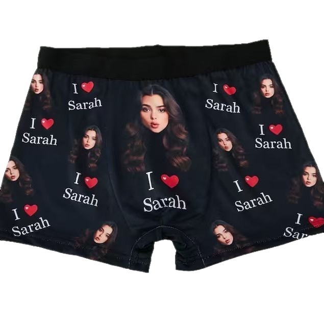 Férfi boxeralsó 3D-s digitális nyomással, képpel alapuló POD-testreszabás, Milk Silk anyag, kötött szövet, középmagas derék