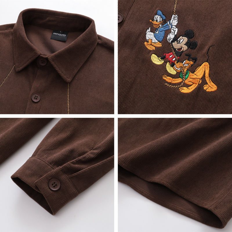 Američka retro Cartoon hímovana Corduroy košulja s dugim rukavima, muškarci, jesen 2025, opušten stil