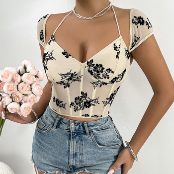 Bez naramenica tube top s floralnim jacquardom, poliester 95%+, spandeks <30%, struk silueta, duljina 50–65 cm, goth streetwear za odrasle žene