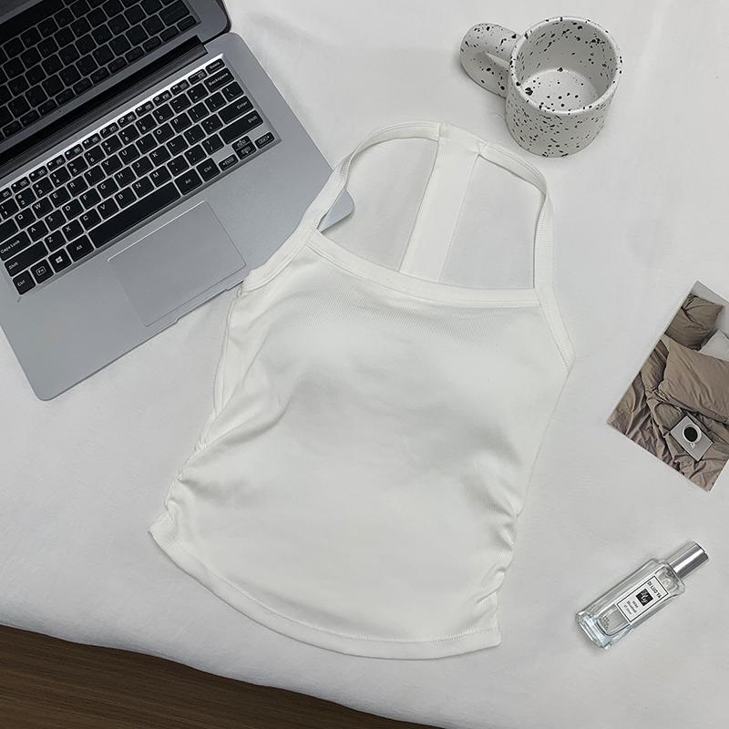Halterneck camisole s ugrađenim grudnjakom i jastučićima, jednobojna, pamuk 90–95% + elastan <30%, kratka duljina 40–50 cm