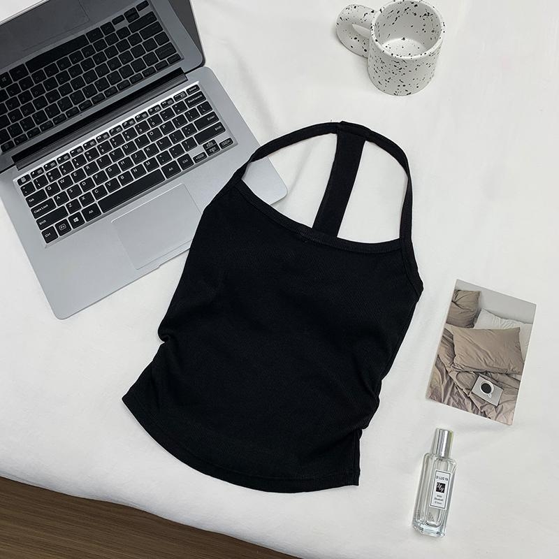 Halterneck camisole s ugrađenim grudnjakom i jastučićima, jednobojna, pamuk 90–95% + elastan <30%, kratka duljina 40–50 cm