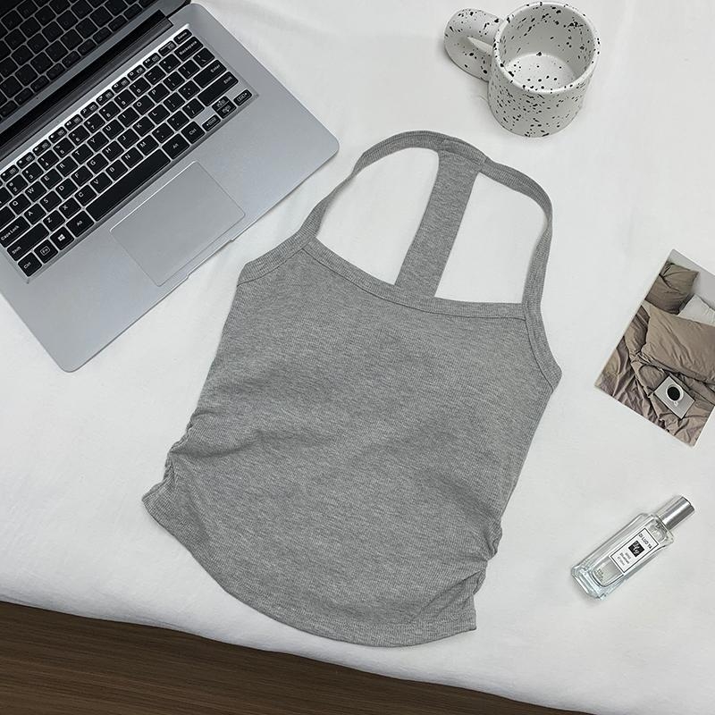 Halterneck camisole s ugrađenim grudnjakom i jastučićima, jednobojna, pamuk 90–95% + elastan <30%, kratka duljina 40–50 cm