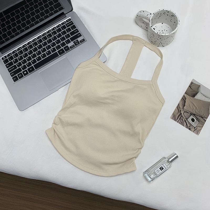 Halterneck camisole s ugrađenim grudnjakom i jastučićima, jednobojna, pamuk 90–95% + elastan <30%, kratka duljina 40–50 cm
