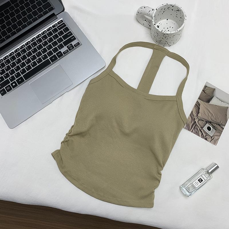 Halterneck camisole s ugrađenim grudnjakom i jastučićima, jednobojna, pamuk 90–95% + elastan <30%, kratka duljina 40–50 cm