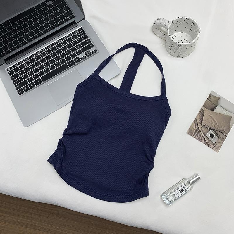 Halterneck camisole s ugrađenim grudnjakom i jastučićima, jednobojna, pamuk 90–95% + elastan <30%, kratka duljina 40–50 cm