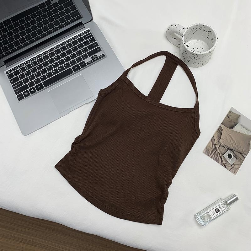 Halterneck camisole s ugrađenim grudnjakom i jastučićima, jednobojna, pamuk 90–95% + elastan <30%, kratka duljina 40–50 cm
