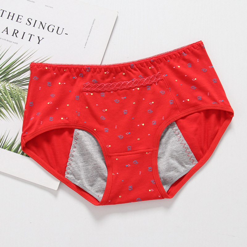 Medvilninės moteriškos menstruacijoms kelnaitės su trim sluoksnių nepralaidžia apsauga nuo pratekėjimo, gyvūnų raštas, vidutinio aukščio liemuo, greitai džiūva