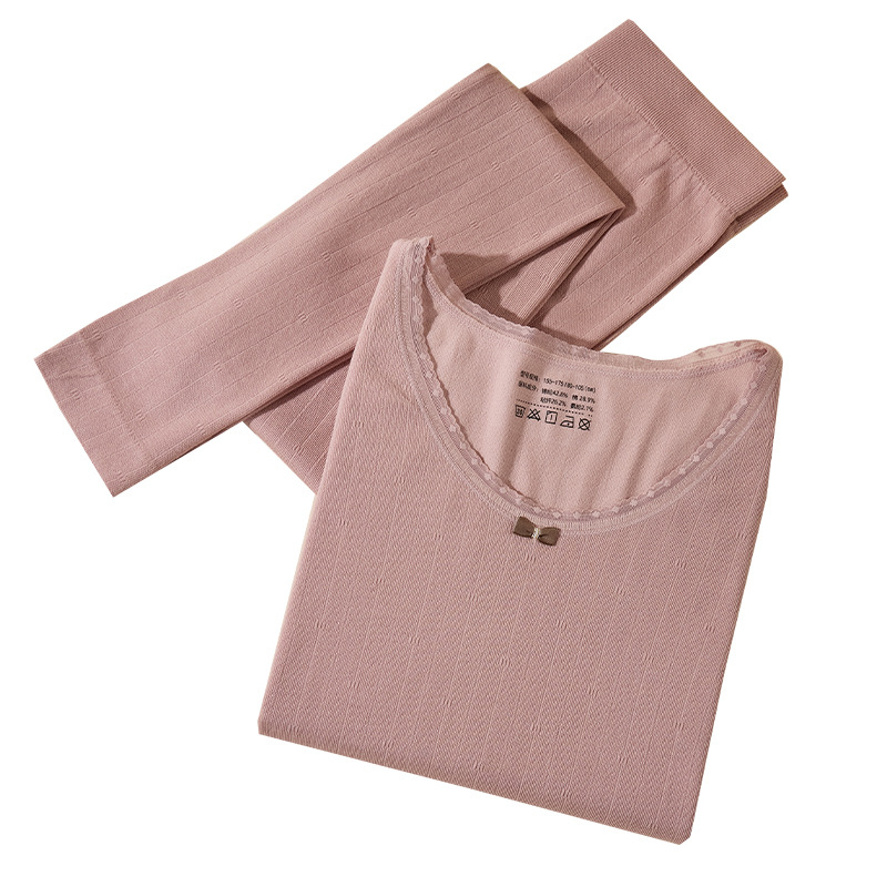 Set de lenjerie termică de toamnă pentru femei: bumbac, bază fără cusături, tricou cu guler rotund și mâneci lungi, 141–160 g/m²