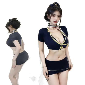 Sexy σετ εσωρούχων – cosplay ενδυμασία για αεροσυνοδό, νυχτερινή πιτζάμα, λεπτό πολυεστερικό ύφασμα (101-120 g/m2), 95-100% πολυεστέρας, στυλ: σετ, άνοιξη 2025