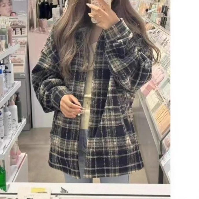 Cămașă-jachetă din poliester, guler polo, mâneci lungi, croială lejeră, stil imitativ de set două piese