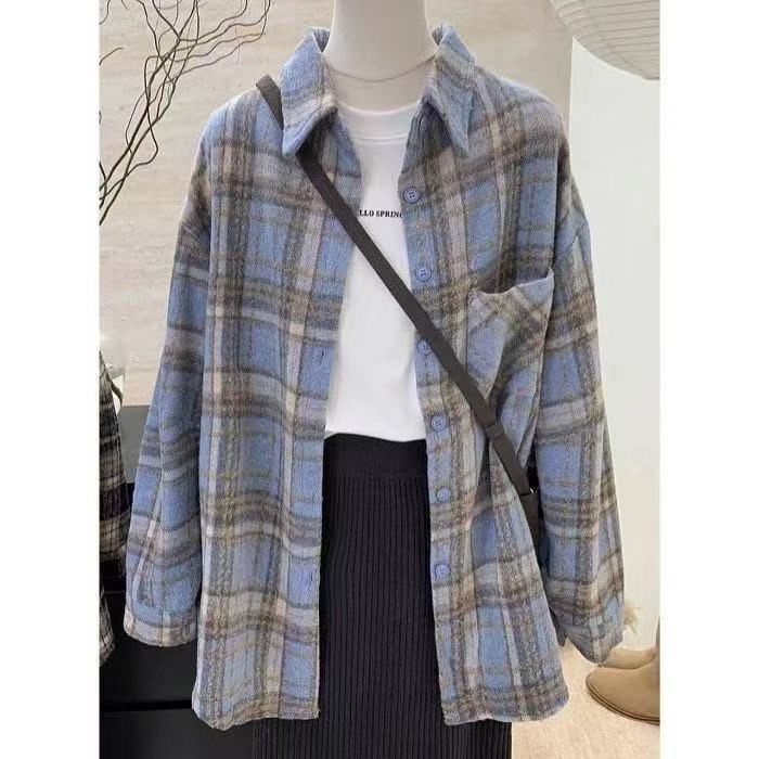 Cămașă-jachetă din poliester, guler polo, mâneci lungi, croială lejeră, stil imitativ de set două piese