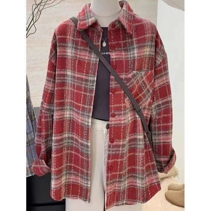 Cămașă-jachetă din poliester, guler polo, mâneci lungi, croială lejeră, stil imitativ de set două piese