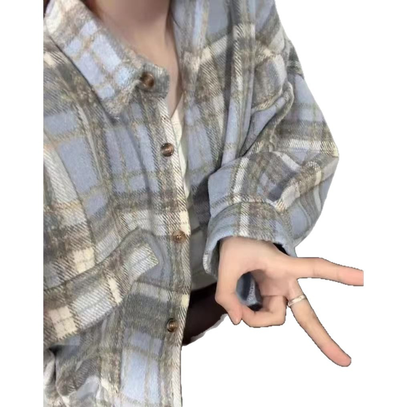 Cămașă-jachetă din poliester, guler polo, mâneci lungi, croială lejeră, stil imitativ de set două piese