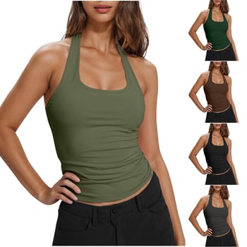 Top sport femei fără mâneci cu gât halter – Slim Fit, Lungime 50–65 cm, Poliester, Elasticitate înaltă