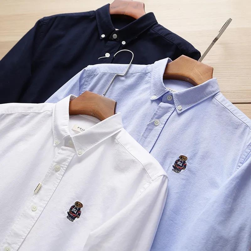 Cămașă de bărbați cu mâneci lungi, 100% bumbac Oxford, guler ascuțit