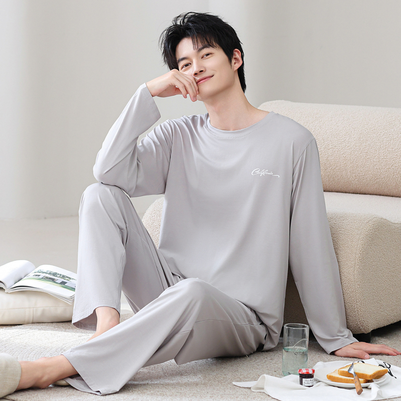 Set pijamale din modal pentru bărbați – guler rotund, mânecă lungă, grosime medie 181–200 g/m2, primăvară-toamnă