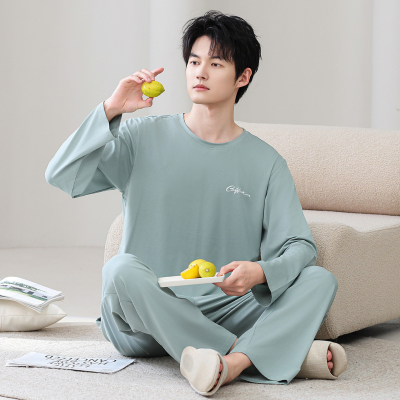 Set pijamale din modal pentru bărbați – guler rotund, mânecă lungă, grosime medie 181–200 g/m2, primăvară-toamnă