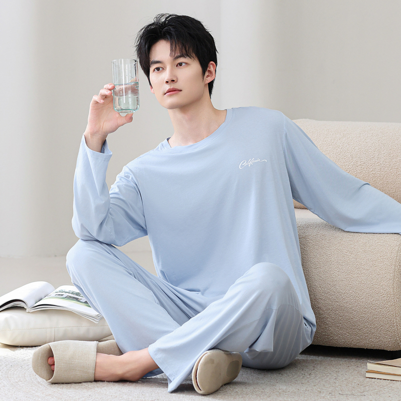 Set pijamale din modal pentru bărbați – guler rotund, mânecă lungă, grosime medie 181–200 g/m2, primăvară-toamnă