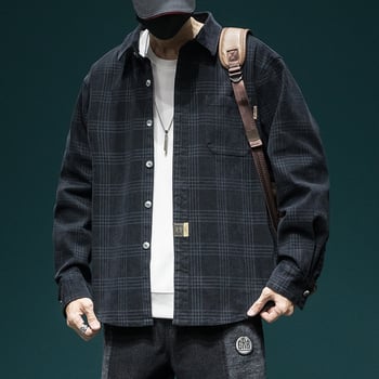 Muška košulja s kariranim uzorkom u japanskom stilu, udoban široki kroj, dugi rukavi, zimska podstava od flisa, casual radna jakna, retro stil.