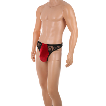 Thong masculin din dantelă – transparent, model floral, tricot respirabil, material nylon, talie medie, căptușeală de crac din spandex