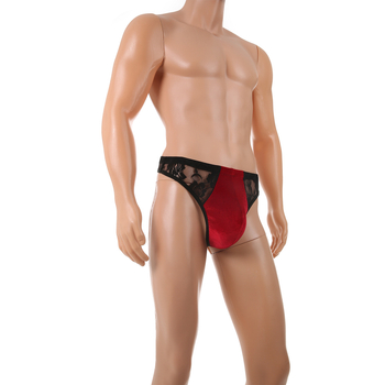 Thong masculin din dantelă – transparent, model floral, tricot respirabil, material nylon, talie medie, căptușeală de crac din spandex